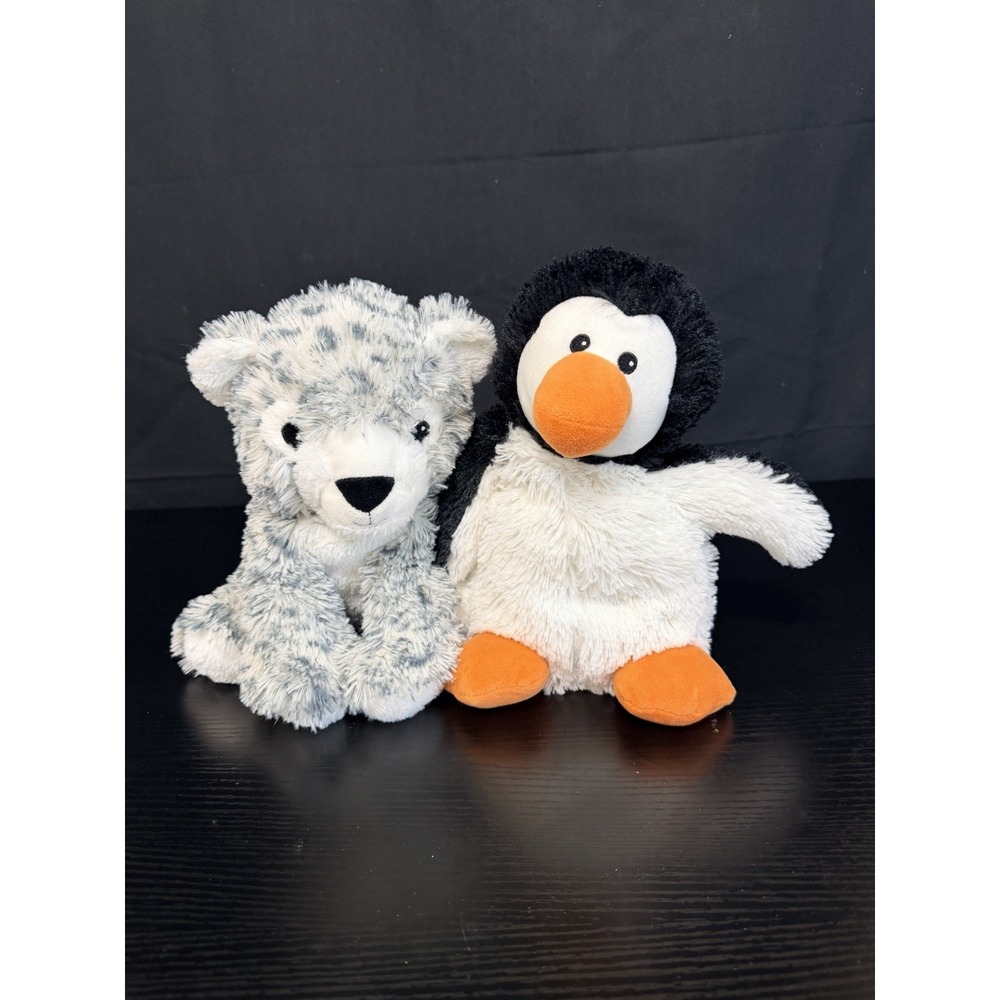 Warmies Snow Leopard Penguin Plush Lot 2 Microwavable Weighted 10" Toy